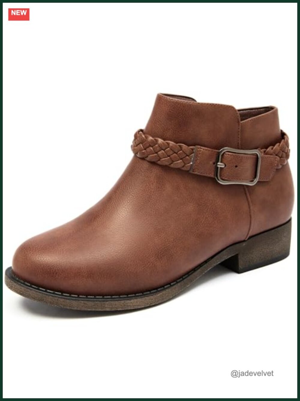 Women's Low Heel Ankle Boots Faux Leather Zip Booties